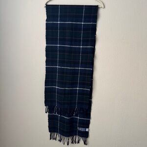 Wool Scarf Vintage Edinburgh Old Town Blue Green Plaid Made in Scotland Winter